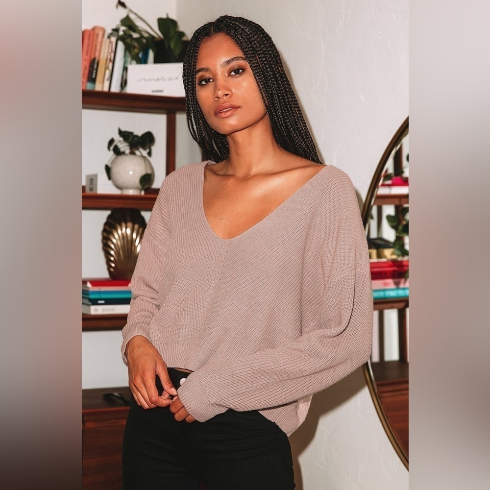Lulus Feel it Still Taupe Knit Sweater Size Small